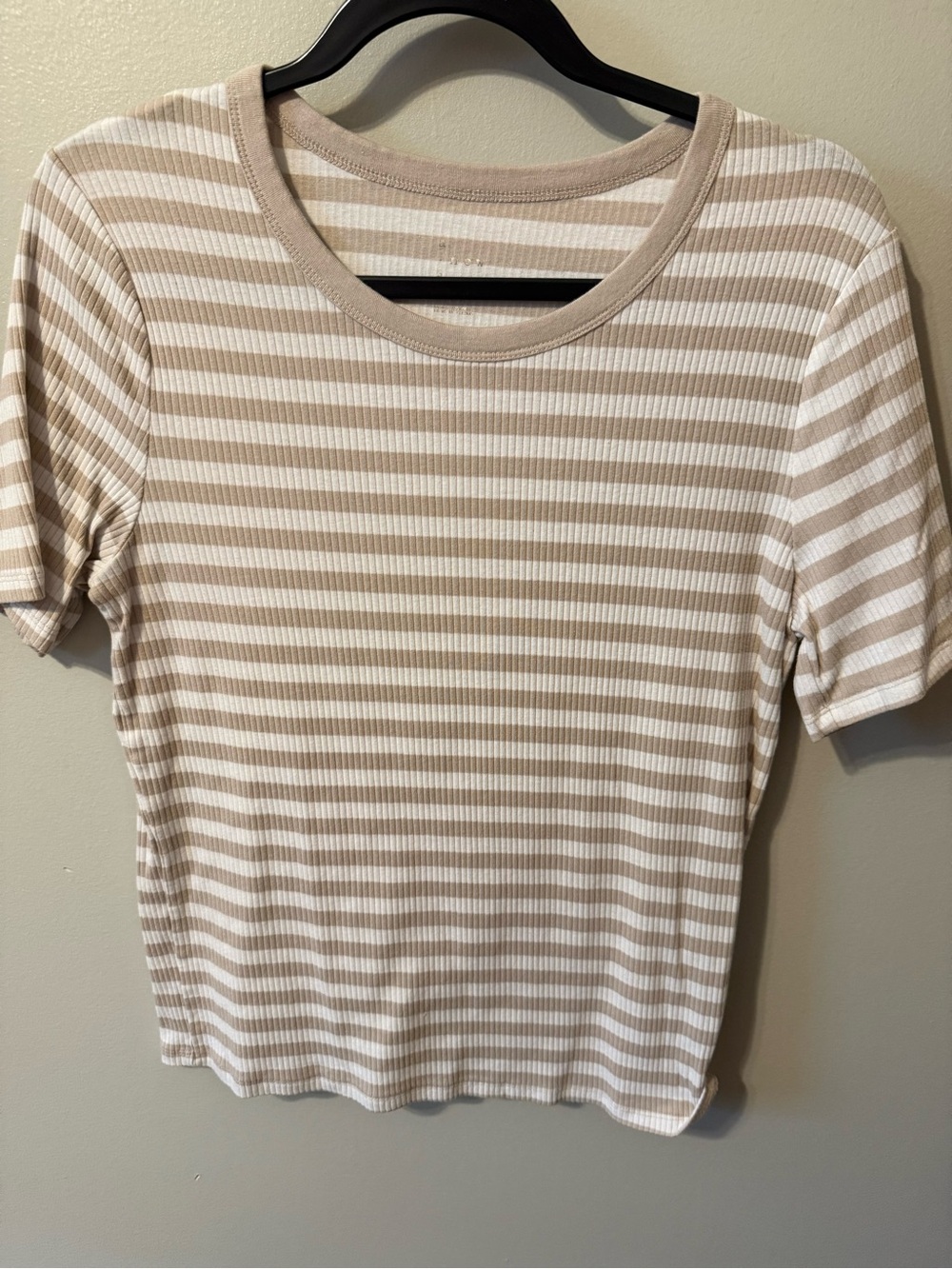 a new day Beige & White Striped Short-Sleeve Ribbed Tee